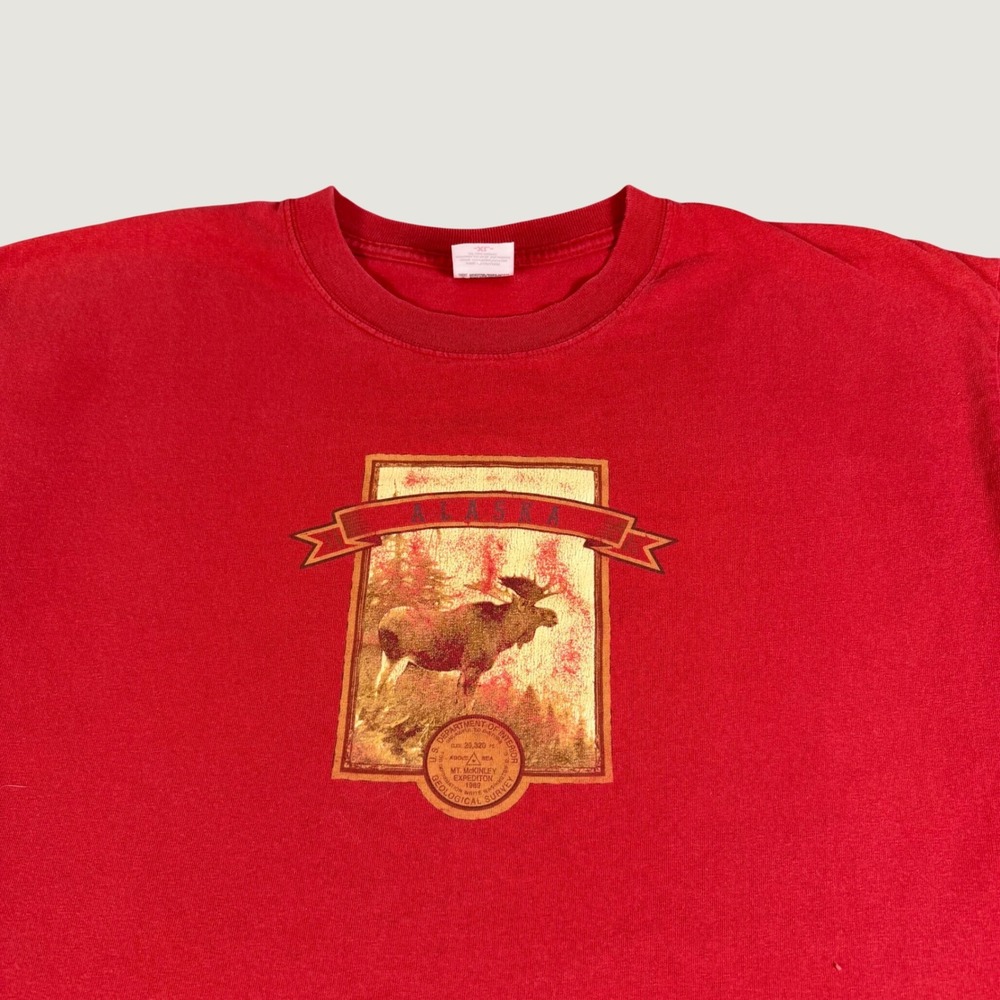 Anvil Alaska Moose Mt McKinley Expedition 1989 Graphic T-Shirt Red Mens XL